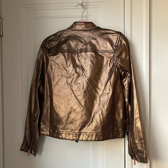 NWT Seven for all Mankind Gold Metallic Jean Motorcycle Jacket - Picture 7 of 9